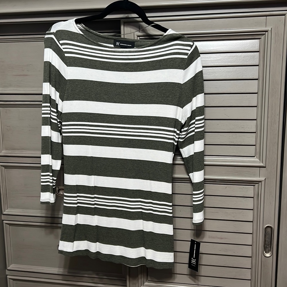 INC- green and white striped long sleeve shirt